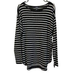 CHAPS LONG SLEEVE LACE UP SIDES HIGH LOW BLACK STRIPPED WOMEN'S TOP SIZE LARGE